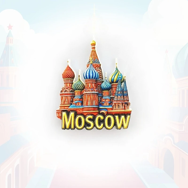 Ímã de geladeira do Kremlin de Moscou - Lembrança de marco russo 3D Decoração temática quadrada vermelha Presente exclusivo da Europa com ímã forte