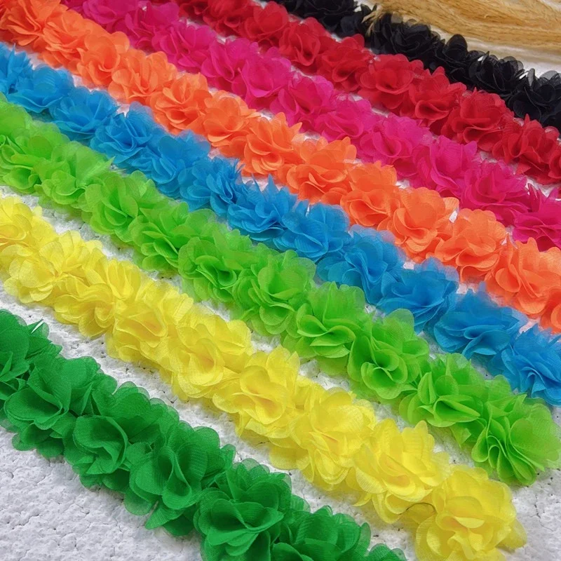 1 yarda Multicolor 3D flores de gasa adorno de encaje ancho 5cm DIY cinta de encaje decoración accesorios de ropa artesanía costura suministros de tela