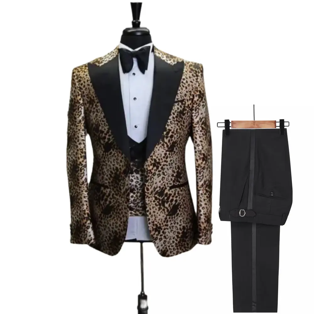 

Luxury Leopard Floral 3 Pieces Men's Suits Peaked Lapel Suits Sets Tuxedo Blazer for Wedding Groom Business Dinner Party Suits