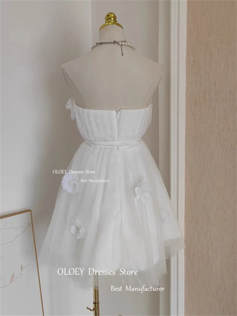 OLOEY-Vestido de Tule Sem Alças Feminino, Flores 3D, Mini Vestidos de Baile Rosa, Vestido de Festa de Casamento, Vestido de Verão, Personalizado