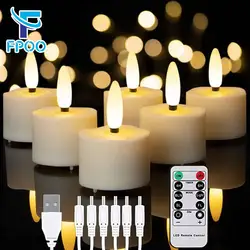 Fpoo velas led com recarregável artificial led temporizador de vela elétrica remoto cintilação chamas luz para decoração casa férias