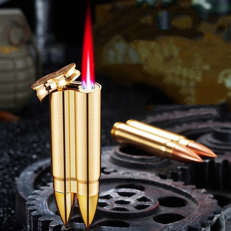 Metal Military Double Bullet Shape Inflatable Windproof Lighter Bullet Model Ornaments Men's Gift Lighters & Smoking Accessories
