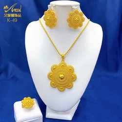 ANIID Luxury Indian Dubai Flower Necklace And Earrings Sets For Women Ethiopian Bridal 24k Gold Color Jewelry Set Wedding