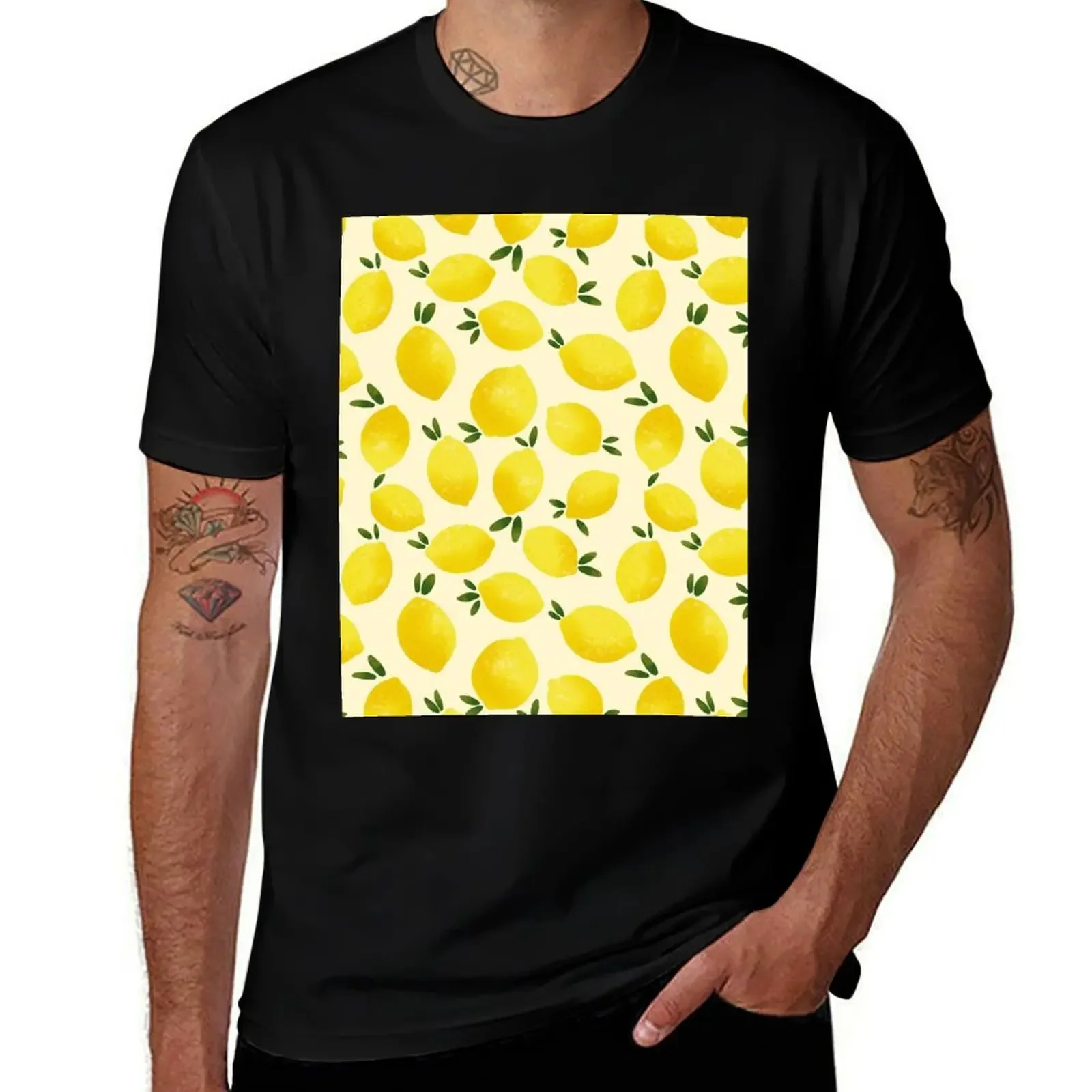 Yellow Lemons Pattern Mediterranean Summer T-Shirt anime t shirts boys animal print mens t shirts pack