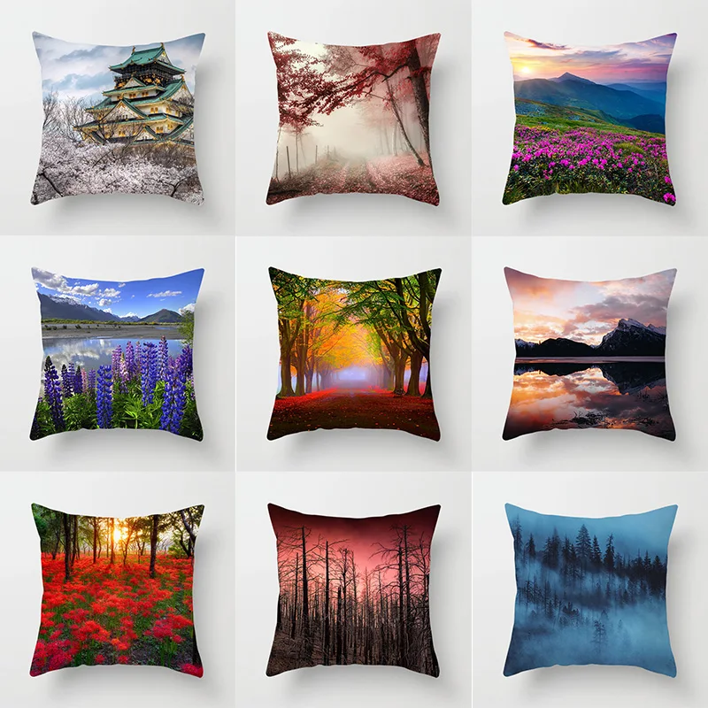 

Foggy Forest Landscape Printing Pillow Cover Sofa Decoration Car Office Seat Cushion Room Home