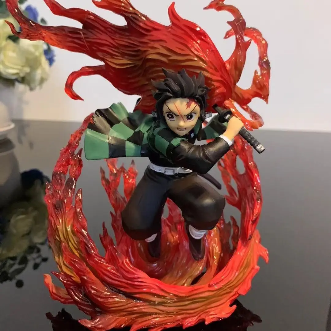 30cm Gk Statue Tanjirou Kamado Pvc Action Figure Fire Dragon Withled Light Anime Demon Slayer Kimetsu No Yaiba Figuras Toys
