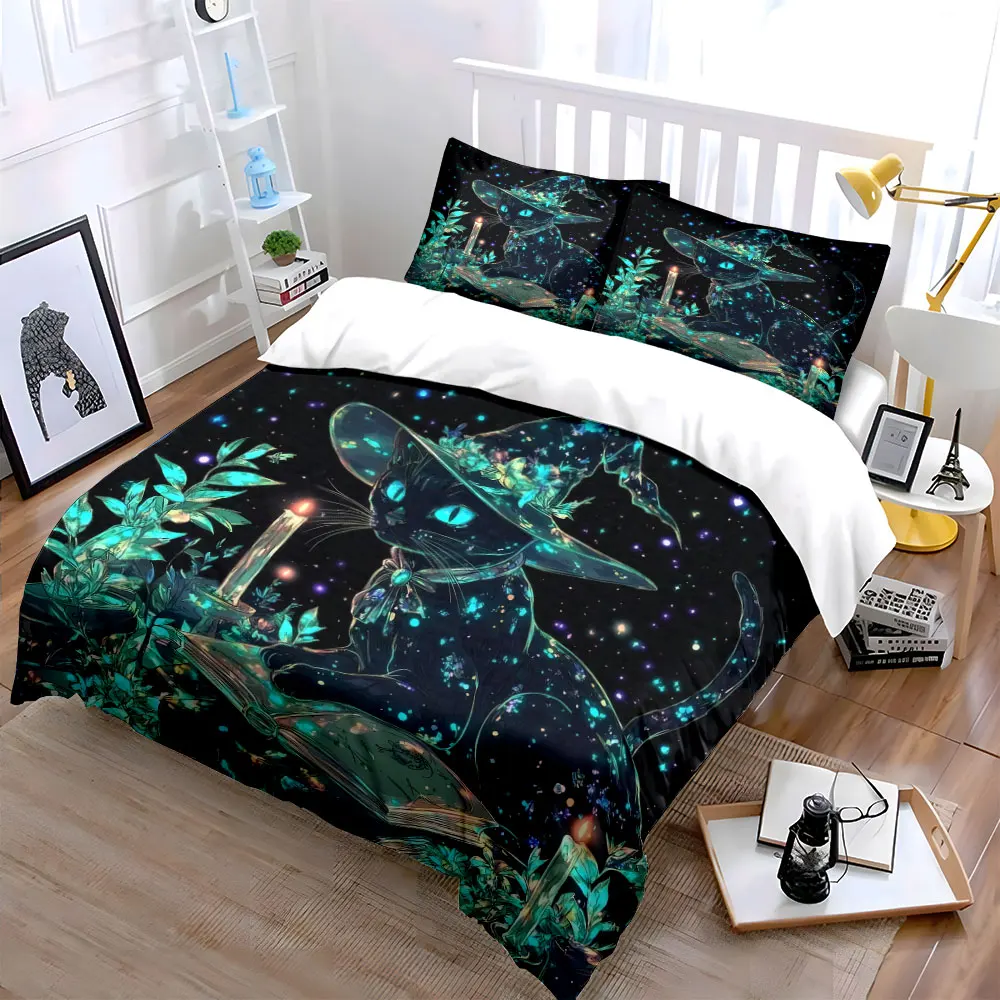 Magical Cat Witchcraft Kit theme 3PC, Multiple sizes kid's and adults' bedroom Exquisite 3PC bedding set, gift