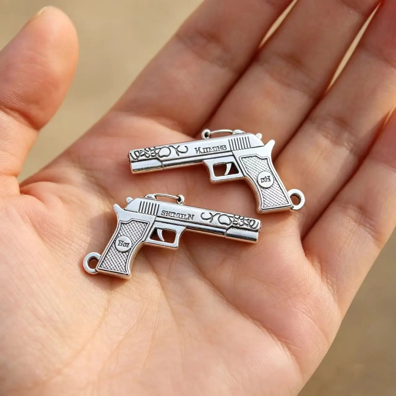 2pcs/Lot 28x52mm Antique Silver Color Pistol Gun Charms Pendant For Jewelry Making DIY Jewelry Findings