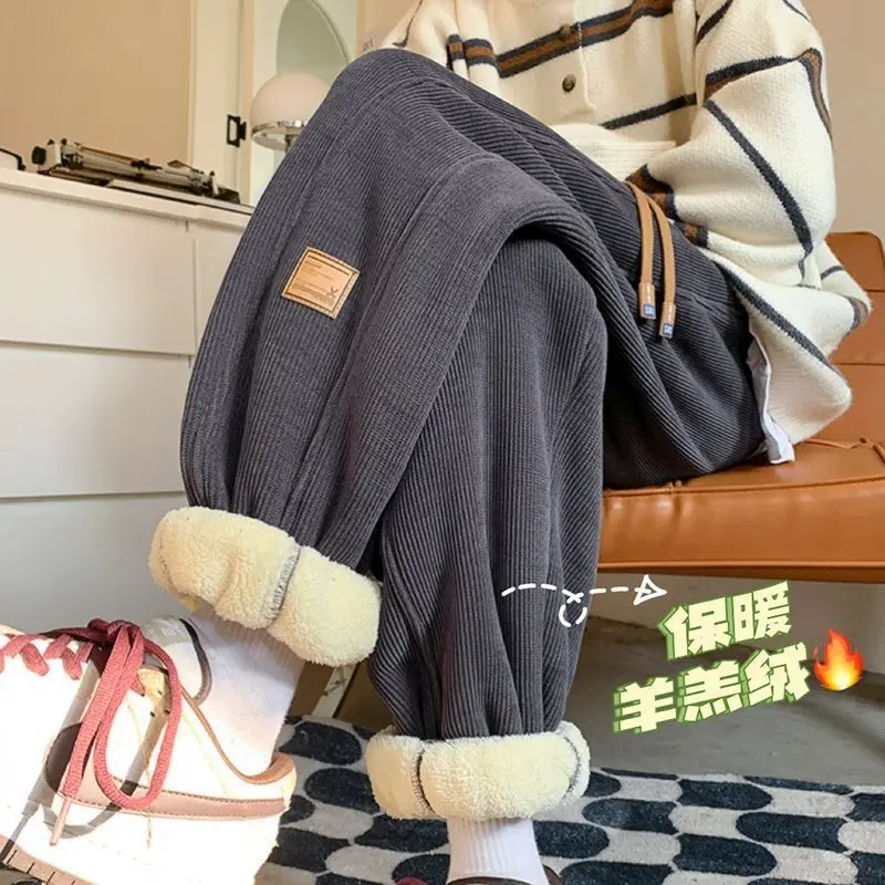 

Men's Autumn Winter Fleece Lined Thick Corduroy Warm Pants Casual Top Quality Sweatpants Lamb Wool Fashion Jogging Pants