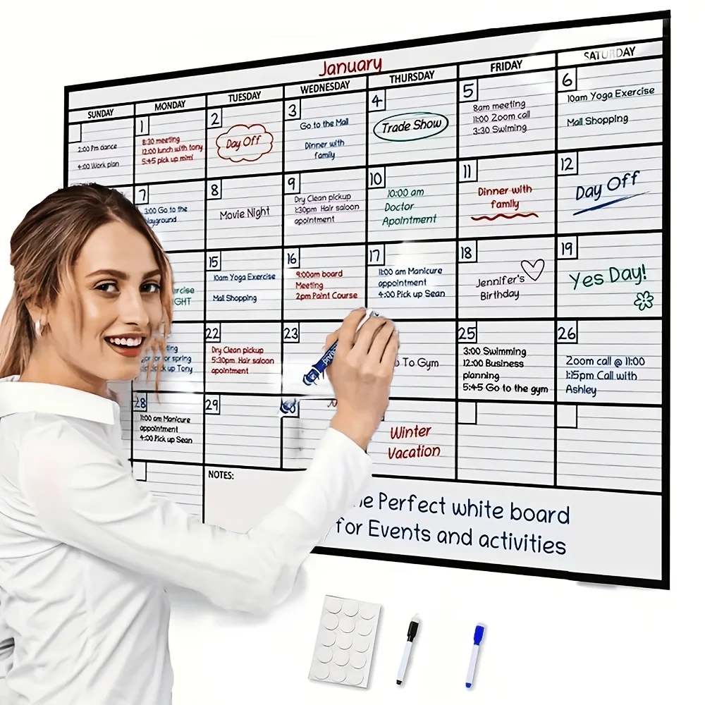 Large A3 Reusable Calendar Bulletin Board – Magnetic Whiteboard Calendar, Modular Monthly Planner – Reusable, Includes Marker – Suitable for School, Home, and Office