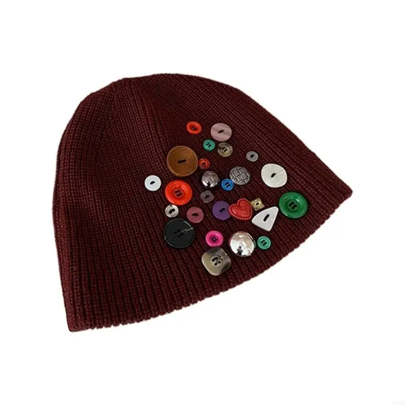 

L5YA Толстая вязаная шапка-бини, модный полый крючок, цветочный дизайн, регулируемый размер