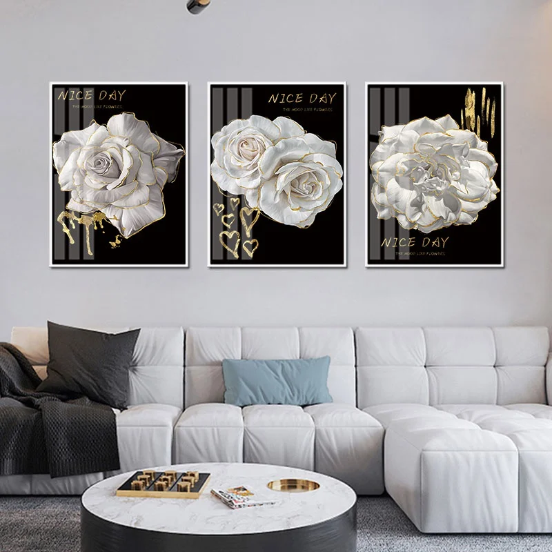 Black Background White Flowers Canvas Painting Prints Modern Wall Decorative Posters for Bedroom Hotel Home Decor Art Pictures