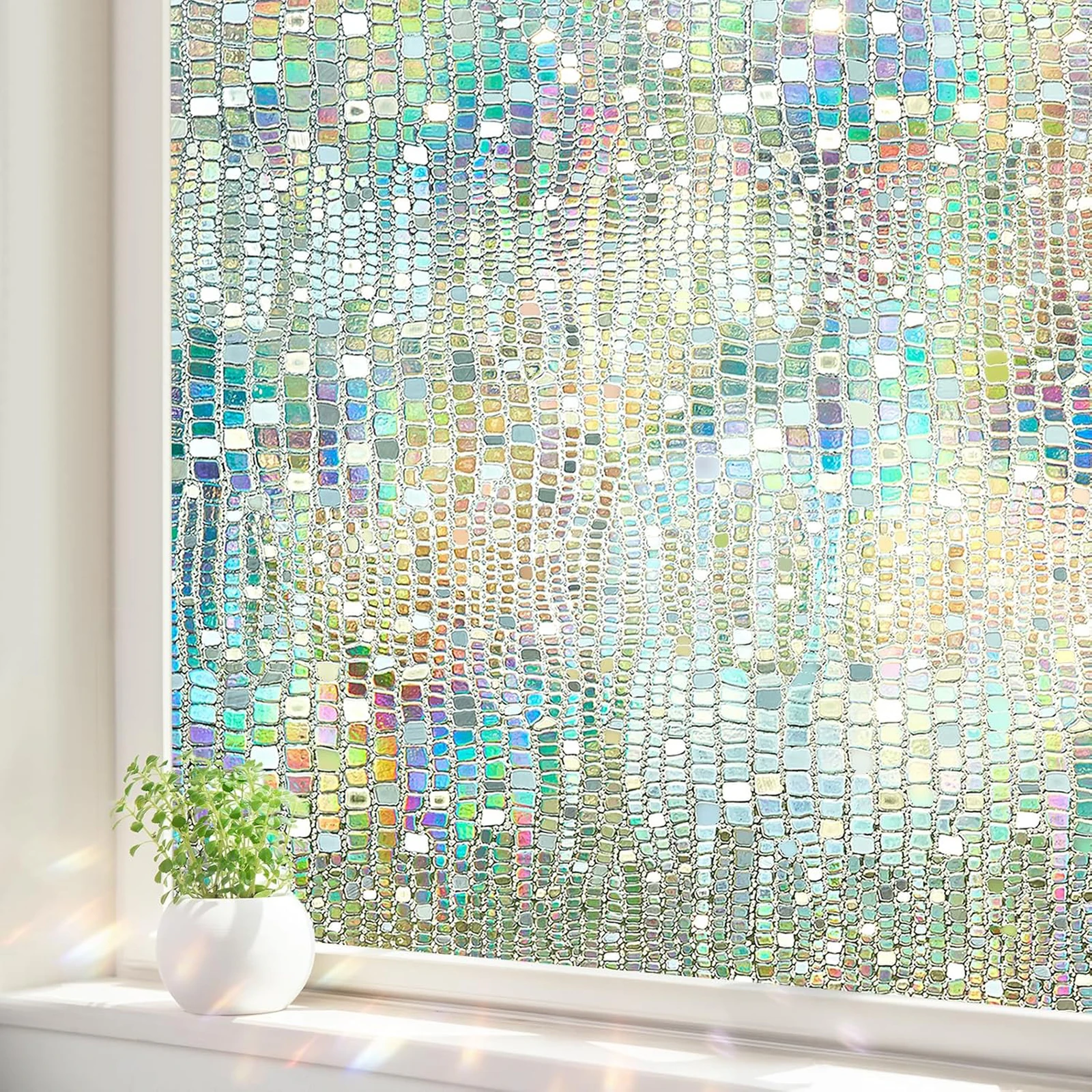 Window Privacy Film 3D Rainbow Decorative Static Cling,Reusable Heat Blocking Window Tint, Sun Catchers Window Decals for Home