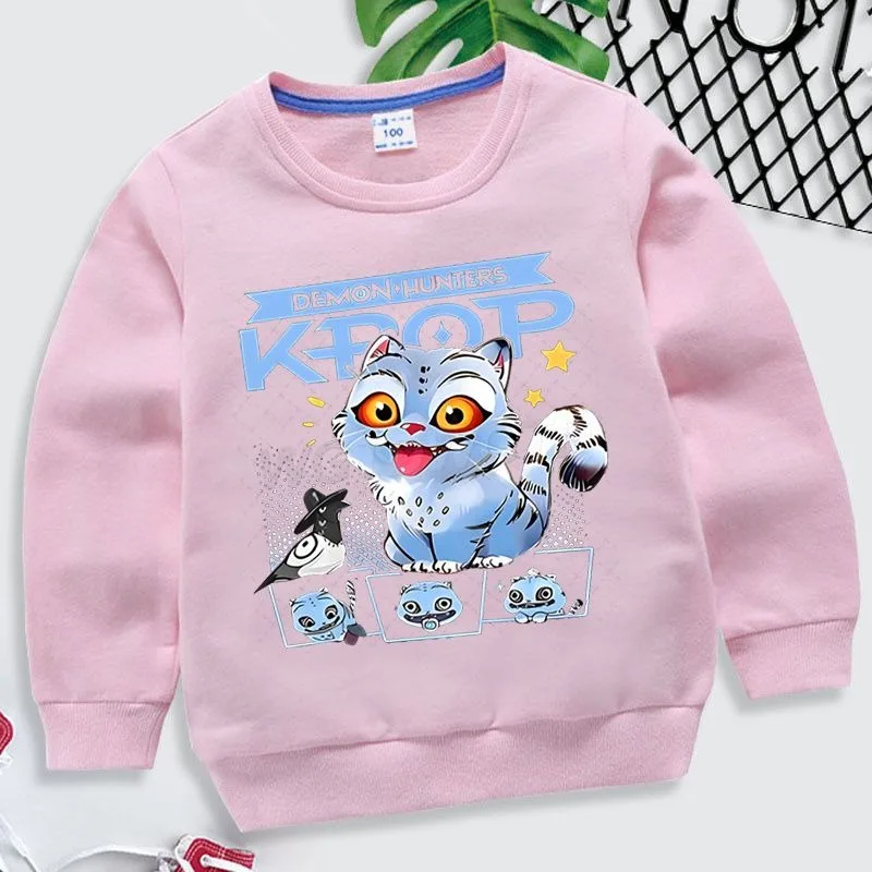 KPop Demon Hunters Cartoon Cute Derpy Hoodie for Girls, Fashionable and Versatile for Autumn and Winter, Simple Casual Warm Top