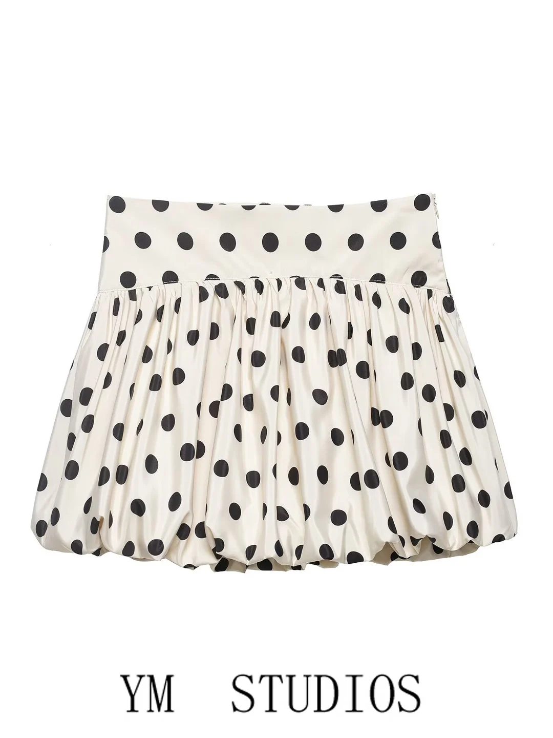 Campus Style Retro Polka Dot Print Balloon Skirt High Waist Versatile Short A-Line  Skirt for Girls Polyester Fiber