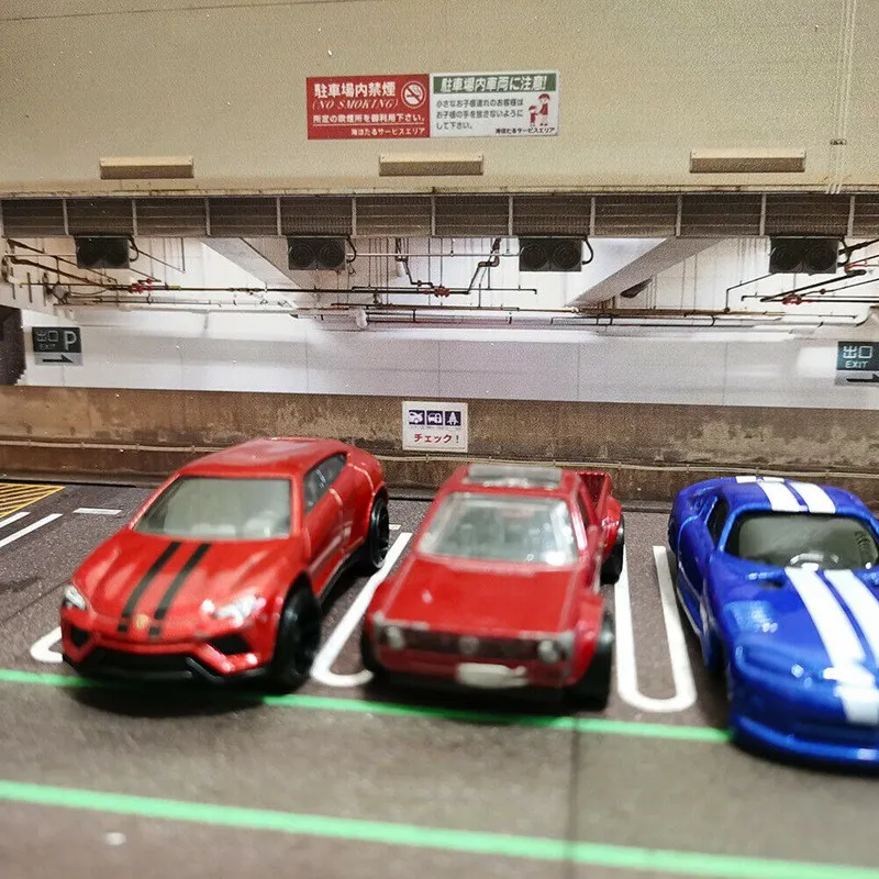 1/64 Scale Diorama Car Garage Model Japanese Basement Car Parking Lot Display Scenery Model Gifts Toy