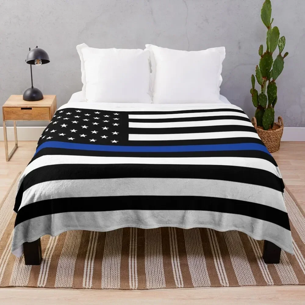 

Thin Blue Line Flag Throw Blanket Machine Washable Soft Warm Blanket