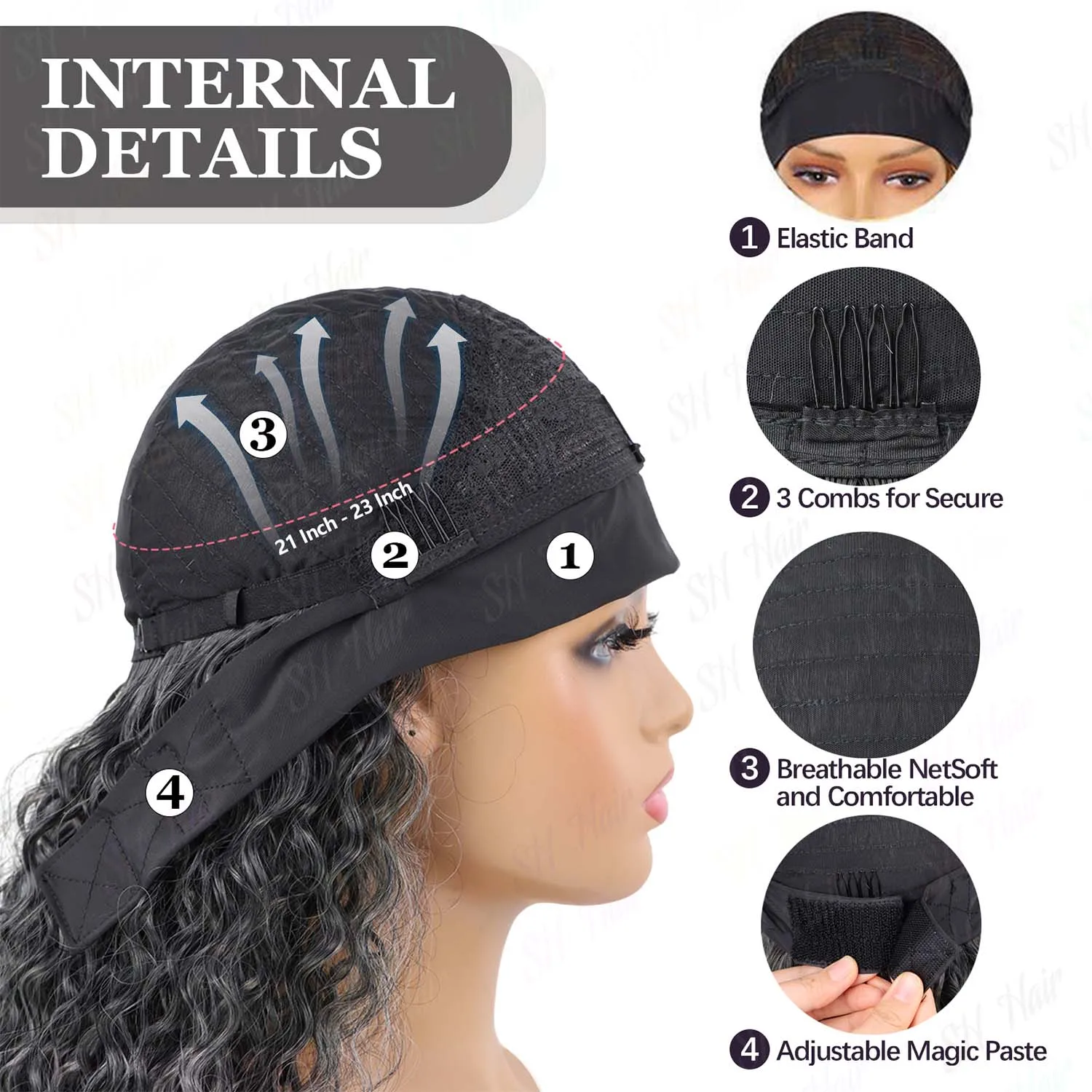 شعر مستعار صناعي رمادي اللون للنساء ذوات البشرة السمراء، موجة عميقة، 24 بوصة، شعر مستعار مجعد عميق للاستخدام اليومي للحفلات، شعر مستعار متعدد الألوان