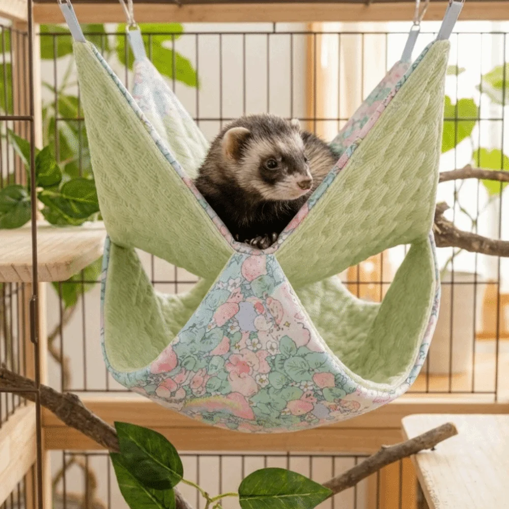 Hamaca Transpirable de Doble Capa para Hámster, Casa Refrescante y Cómoda para Furet, Nido Colgante con Diseño de Dibujos Animados para Ardilla