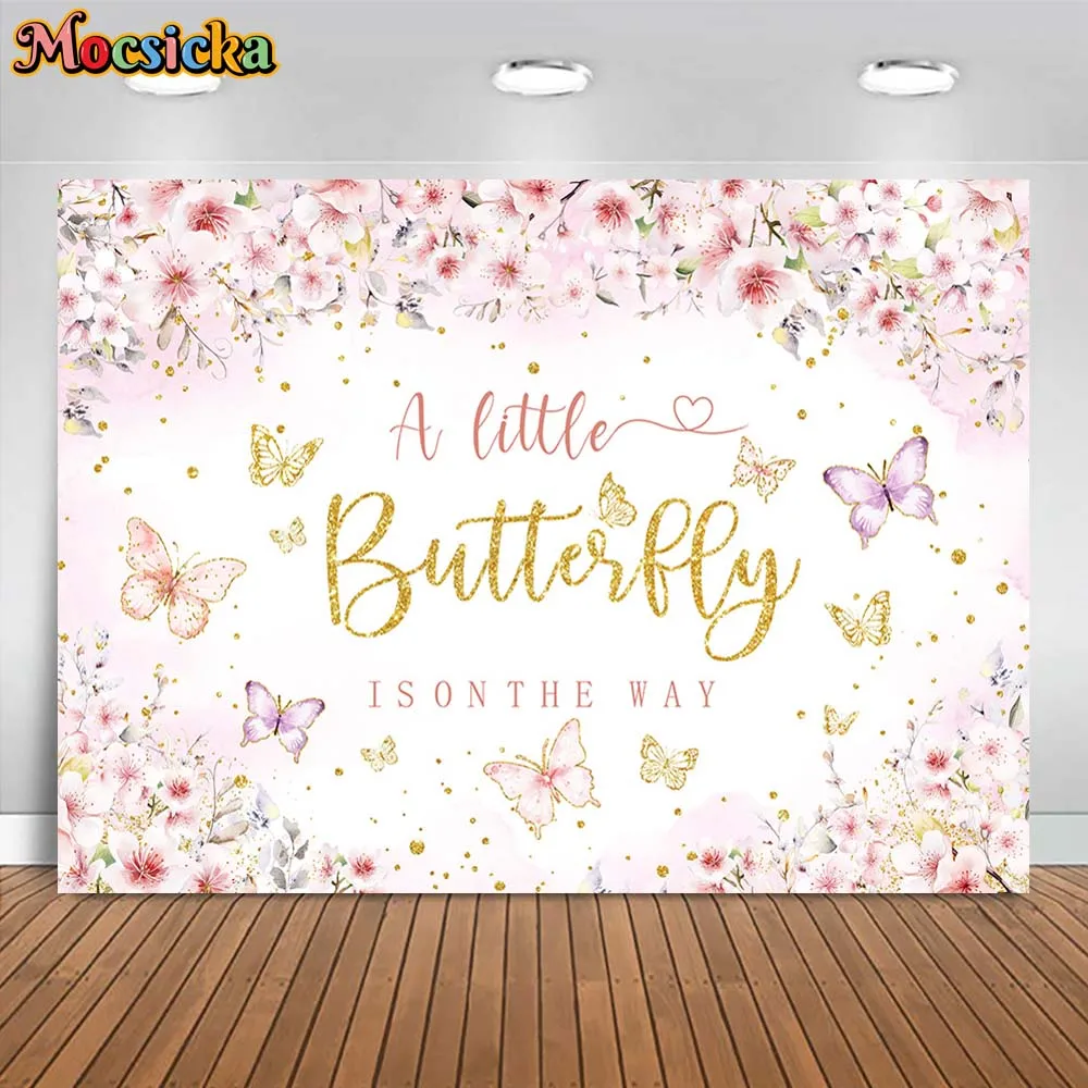 Mocsicka Girl Baby Shower Backdrop A Little Butterfly Is On The Way Newborn Welcome Party Decor Photo Background Custom Banner