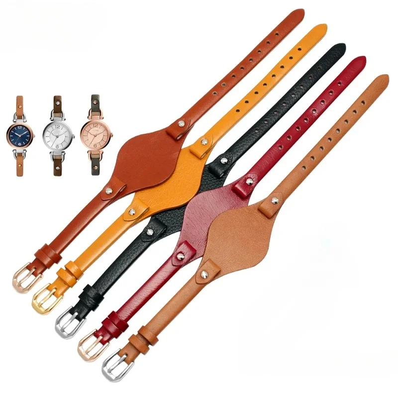 ل الأحفوري ES4176 ES4119 4026 3262 3077 4340 حزام (استيك) ساعة مع حصيرة جلد طبيعي حزام ساعة اليد النساء سوار صغير 8 مللي متر