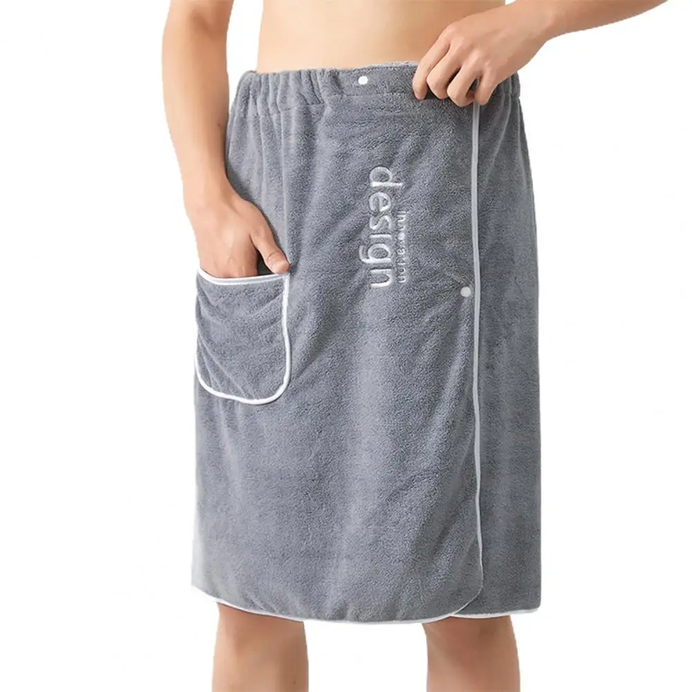 Men Bath Towel Microfibre Absorbent Quick Dry Wrap Towel With Secure Buckle And Pocket Adjustable For Gym Sauna Shower Coverall