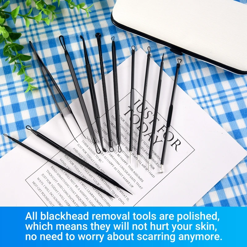 A01V-Mitesser-Entferner, Pickel-Popper-Werkzeug-Set, 11-teilig, Pickel-Extraktionswerkzeug, Akne-Set für Mitesser