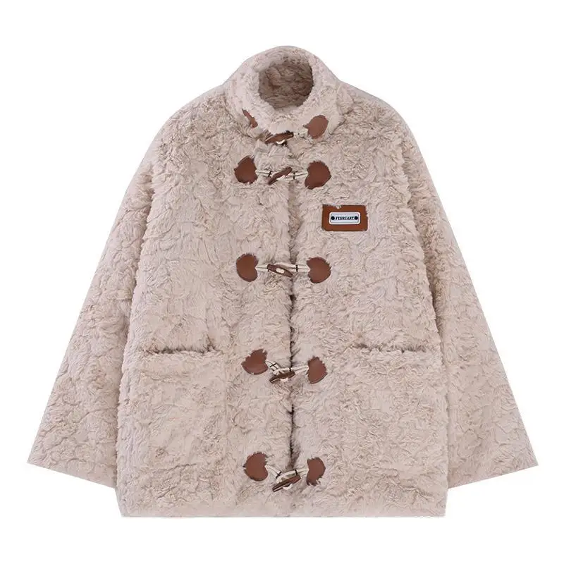 Lamb Plush Fur Coat for Women's 2023 New Faux Rabbit Fur Cowhide Button Loose and Age Reducing Plush Warm Cotton Jacket