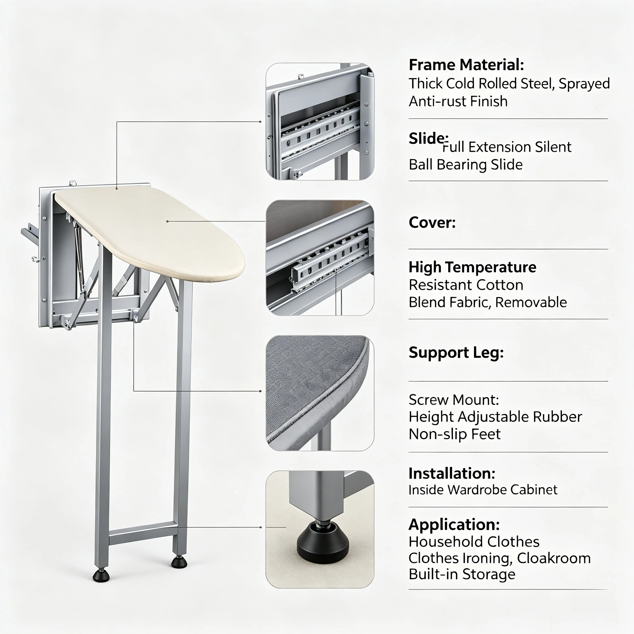 Wall Mounted Vertical Foldable Ironing Board High Temperature Resistant Thickened Multifunctional Clothes Ironing Table With