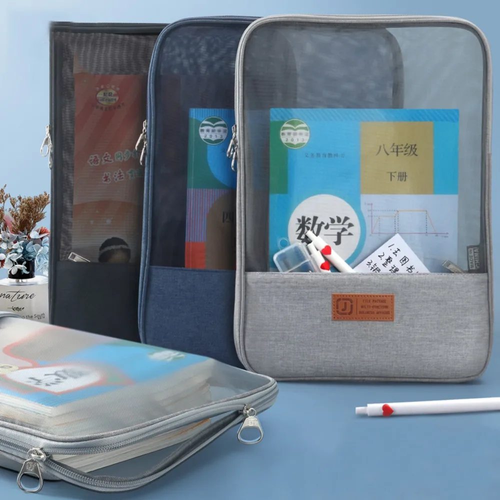 Nylon Mesh Mesh Zipper Pouch Bag Transparent Multifunctional Document Bag Portable A4 Data Storage Bag School Office Supplies