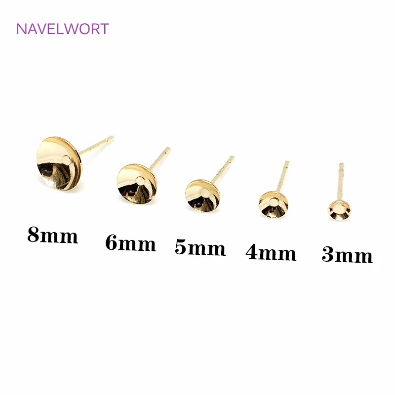 14K Gold Plated Brass Pearl Post Earring Mounting,Blank Post Earring Base Pins Findings DIY Jewelry Making Accessories