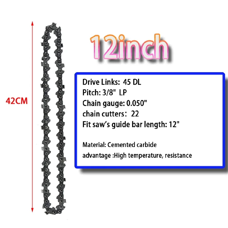 12 Inch Chainsaw Chains 3/8LP 22 Cutter 45 Drive Links Replacement Parts Electric Pruning Saw Accessory 0.050