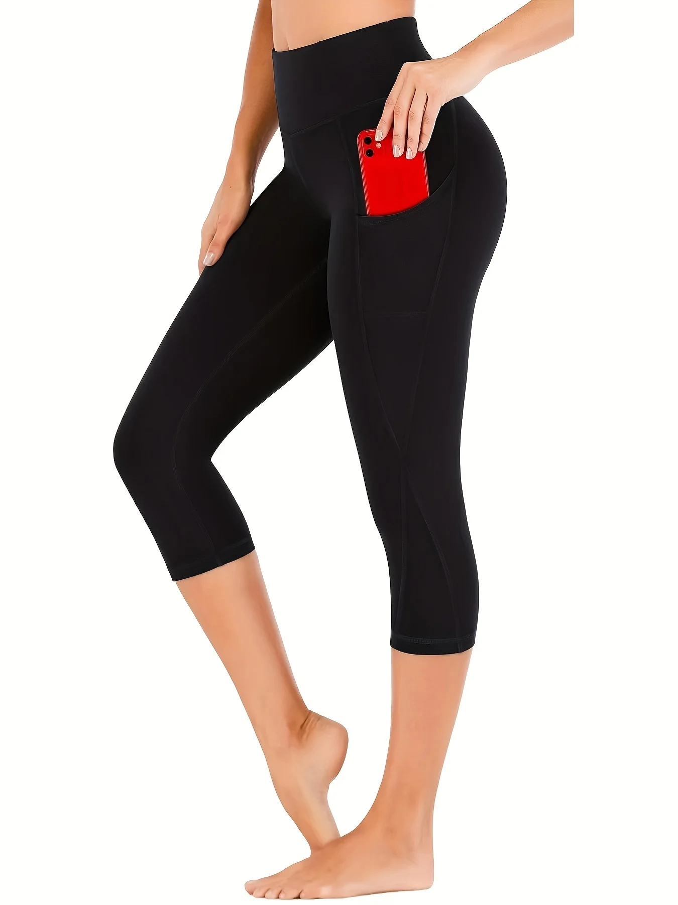 Womens High Waisted Yoga Capri Pants with Pockets - Stretchy Workout Leggings for Fitness Enthusiasts