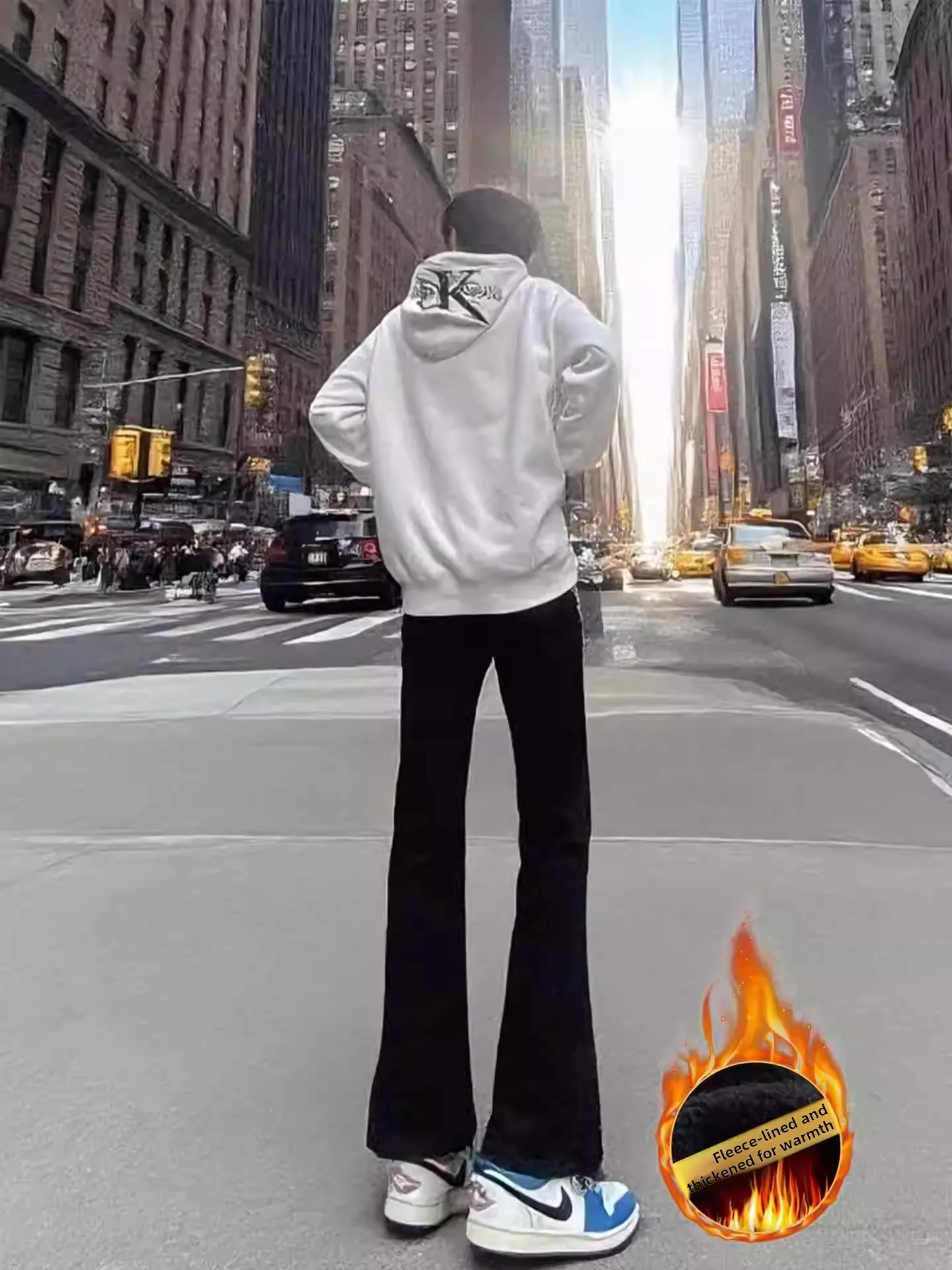 

Pure Bla Fce Lined Flared Jeans Men's American High Street Sle Talls Straight Leg Durable Wear Resistant All Seasons