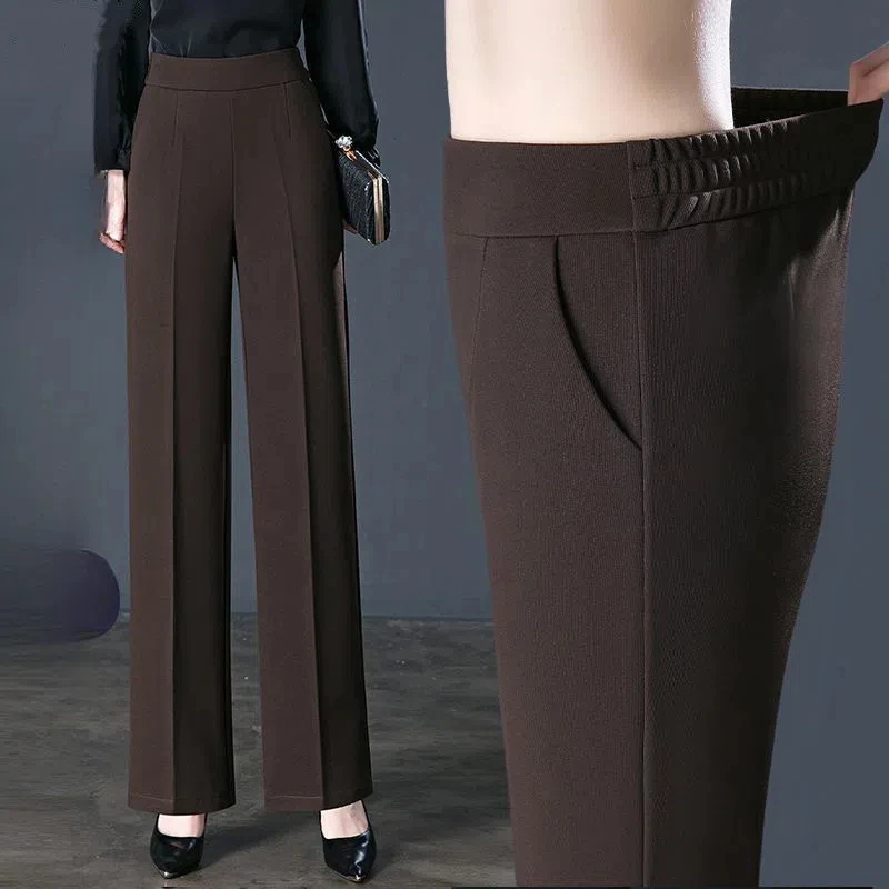 Women\'s Clothing Loose Casual Solid Color Pockets Elastic High Waisted Fashionable Trousers Trouser Suits Vintage Cropped Pants