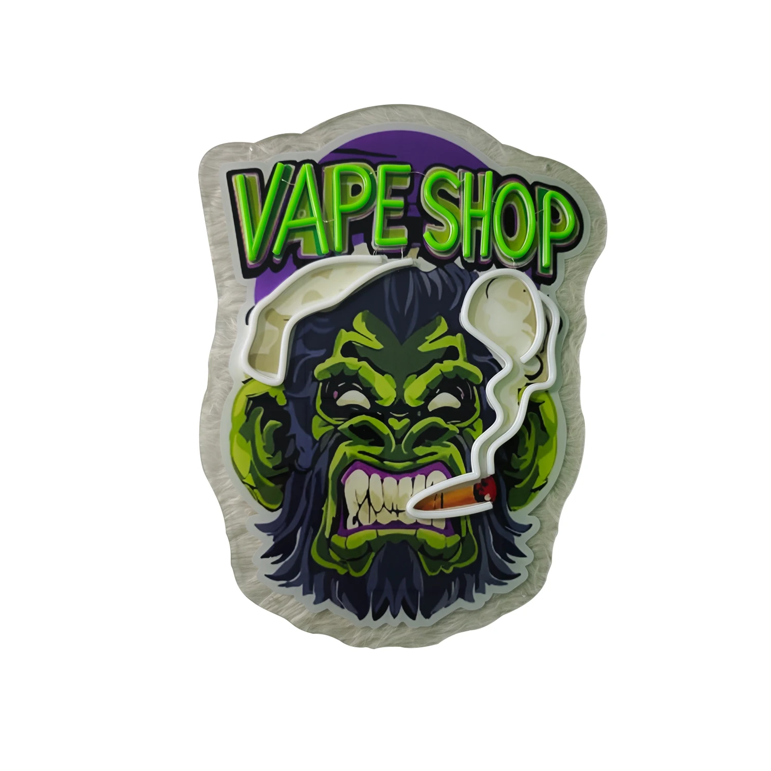 Lampu neon "Beast E-cigarette" dengan efek neon LED gaya anime cocok untuk menghias kepala pintu toko.