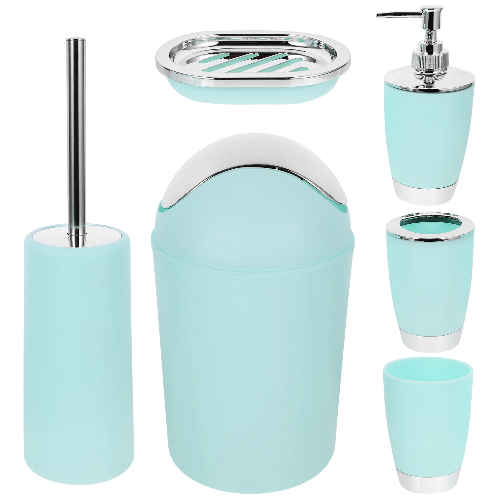 

6Pcs Plastic Bathroom Accessories Modern Stylish Set for Organized Washroom with Dispenser Cup Holder Soap Dish Trash Can Toilet