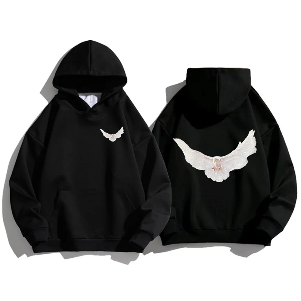 Autumn Winter Hoodies for Man Peace Pigeon Print Pullover Hoody Women Sweatshirt Hip Hop Unisex Streetwear y2k Clothing Hombre