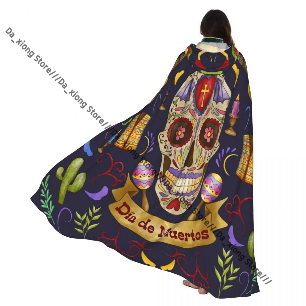 

Взрослый День мертвых черепа плащ накидка с капюшоном средневековый костюм ведьмы Викка вампир костюм на Хэллоуин платье пальто