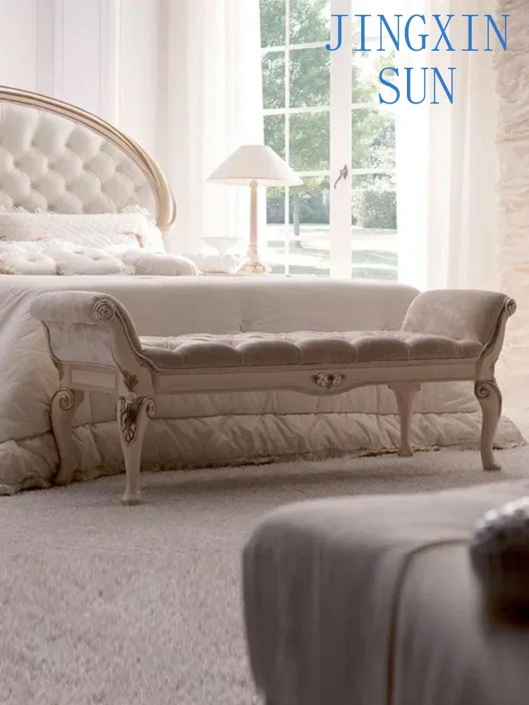 Solid wood bed, upholstered bed, tail stool, bedroom, European style fabric bed, front stool, shoe stool, sofa, bench