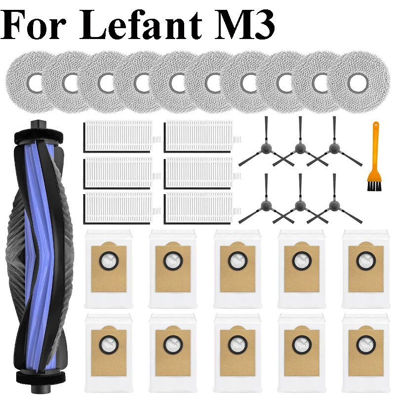 Accessoires pour aspirateur Robot Left M3 / M3 MAX / M3L), filtres HEPA, brosse latérale principale, tampons en tissu, sacs à poussière