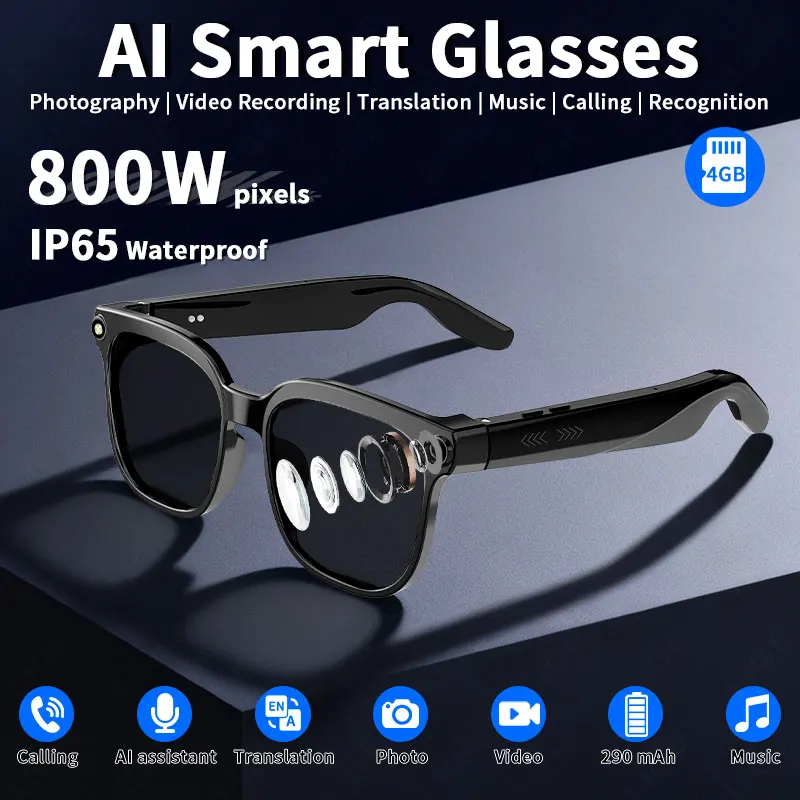 

LIGE, новое обновление, умные очки 800 Вт, камера, видеозапись, AI, распознавание фотографий, Bluetooth-перевод вызовов, голосовые мужские солнцезащитные очки