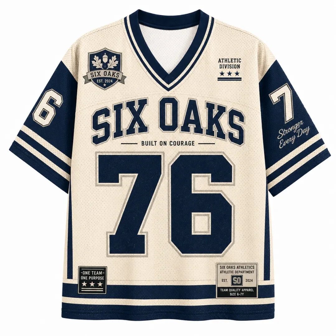 Six Oaks Football Shirt No. 76 Retro V-neck Mesh Short Sleeve Sports and Leisure Street Style T-shirt