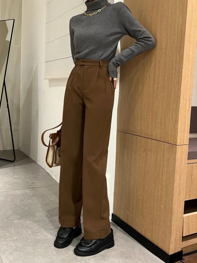 

2024 Autumn New Women's Pants Fashion, Simple, Exquisite Commuting, Hidden Buckle, Small Feet, Curled Edge, Casual Suit Pants