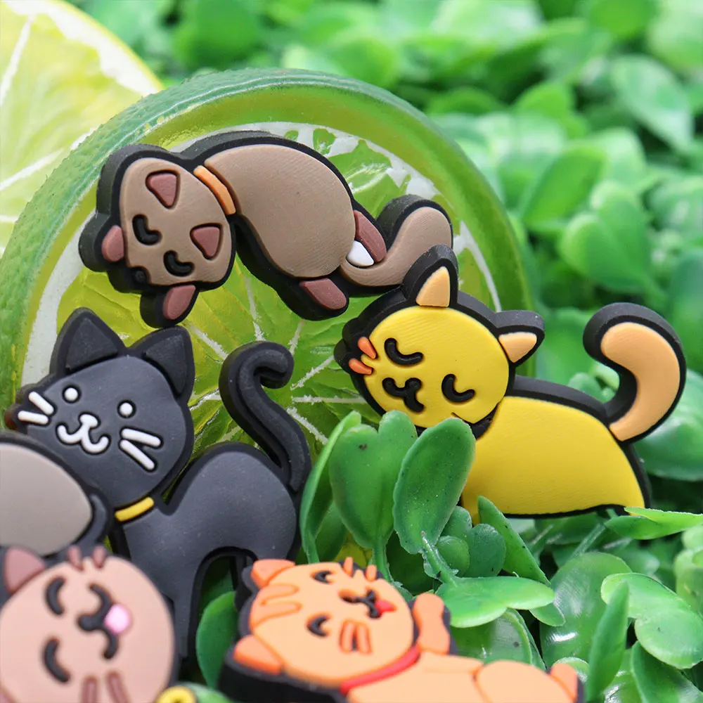 Hot Sale 1pcs PVC Cute Cartoon Shoe Charms Kawaii Cat Sandals Decoration Hole Slipper Ornaments Accessories Kid Party Xmas Gift