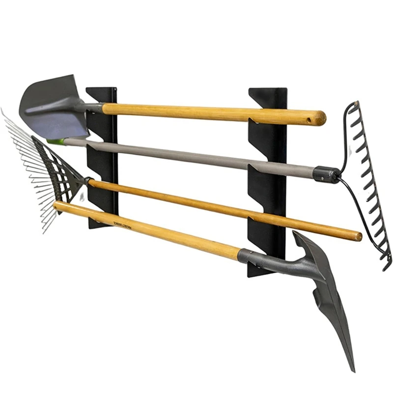 AB15-Horizontal Garden Tool Organizer, Garage Organization Rack For Shovels Rakes Brooms And Mops, Solid Steel Holds