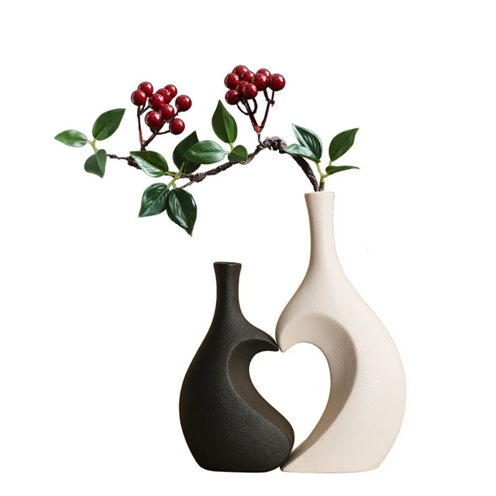A Set Creative Heart-Shaped Ceramic Vase Elegant Solid Color Water Cultivation Vase High-end Desktop Decor Irregular Shape Vase