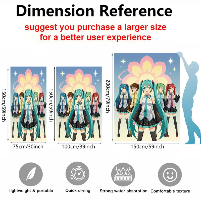 Hatsune Miku & Friends Anime Beach Towel Quick Dry Microfiber Bath Towel Blanket Soft Travel Swim Pool Towel Fans Summer Gift