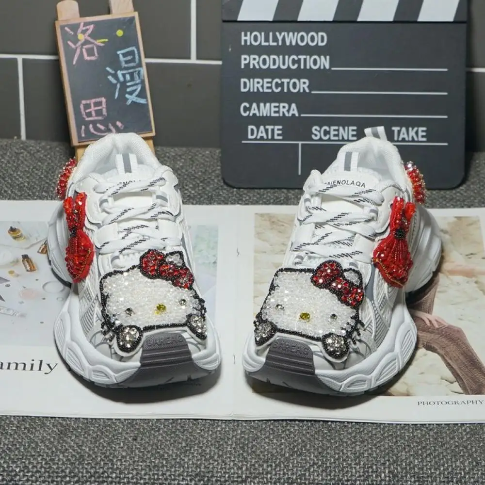 لطيف في الهواء الطلق الترفيه أحذية جديدة الكرتون الفتيات مرحبا كيتي سانريو أنيمي الربيع سميكة القاع المضادة للانزلاق أحذية رياضية فتاة هدية #5