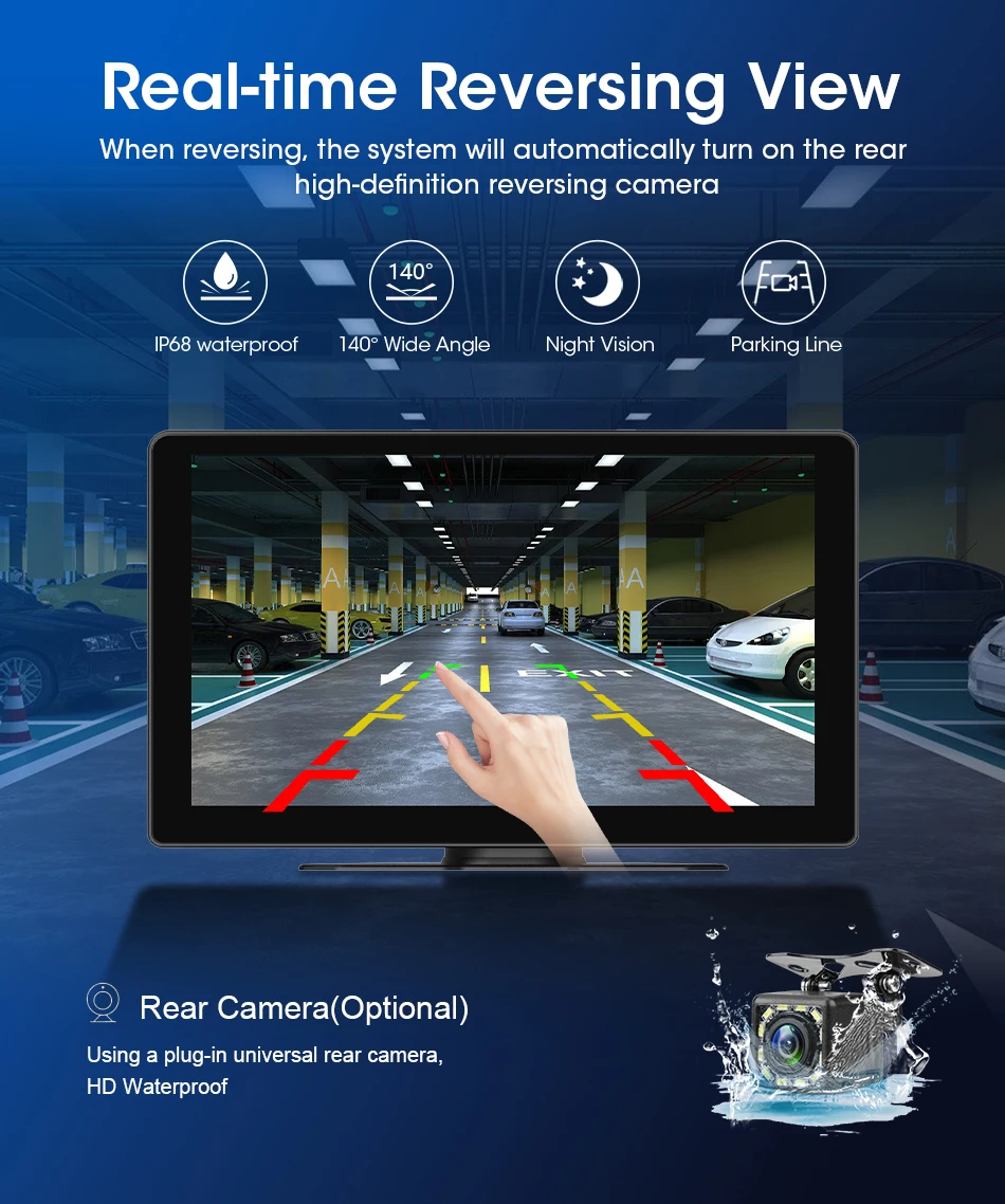 Srnubi 10" Zoll Auto Wireless Carplay & Android Auto Navigation Rück FM AUX WIFI Tragbarer Multimedia-Touchscreen-Monitor – Detail 8